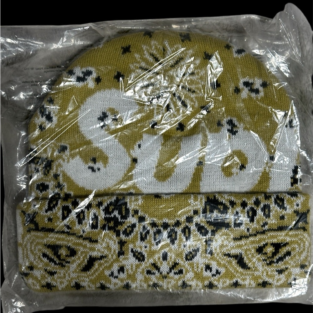 Supreme SS25 Tan Block Knit Beanie NEW With Tags One Size Hat Authentic